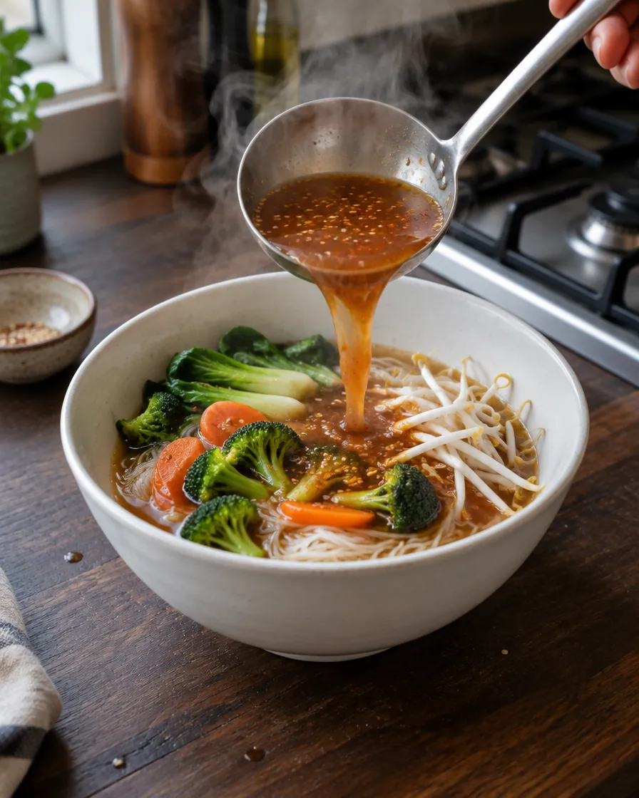 Step 6: Ladle the hot soup over the top and scatter with scallion.