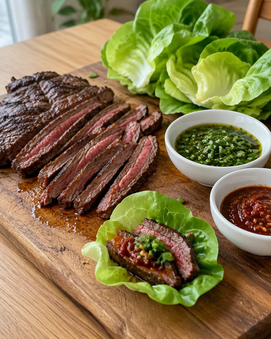 Apple-Soy Marinated Skirt Steak Lettuce Wraps (Ssam)