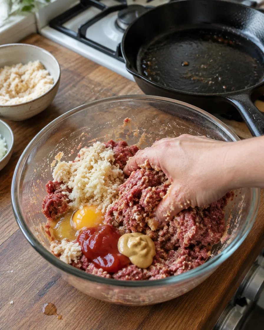 Step 2: Add the rest of the patty ingredients and mix by hand until 