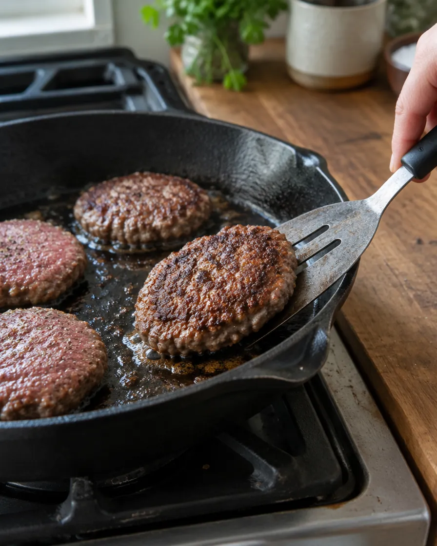 Step 4: Heat the oil in a skillet over high heat and sear the pattie
