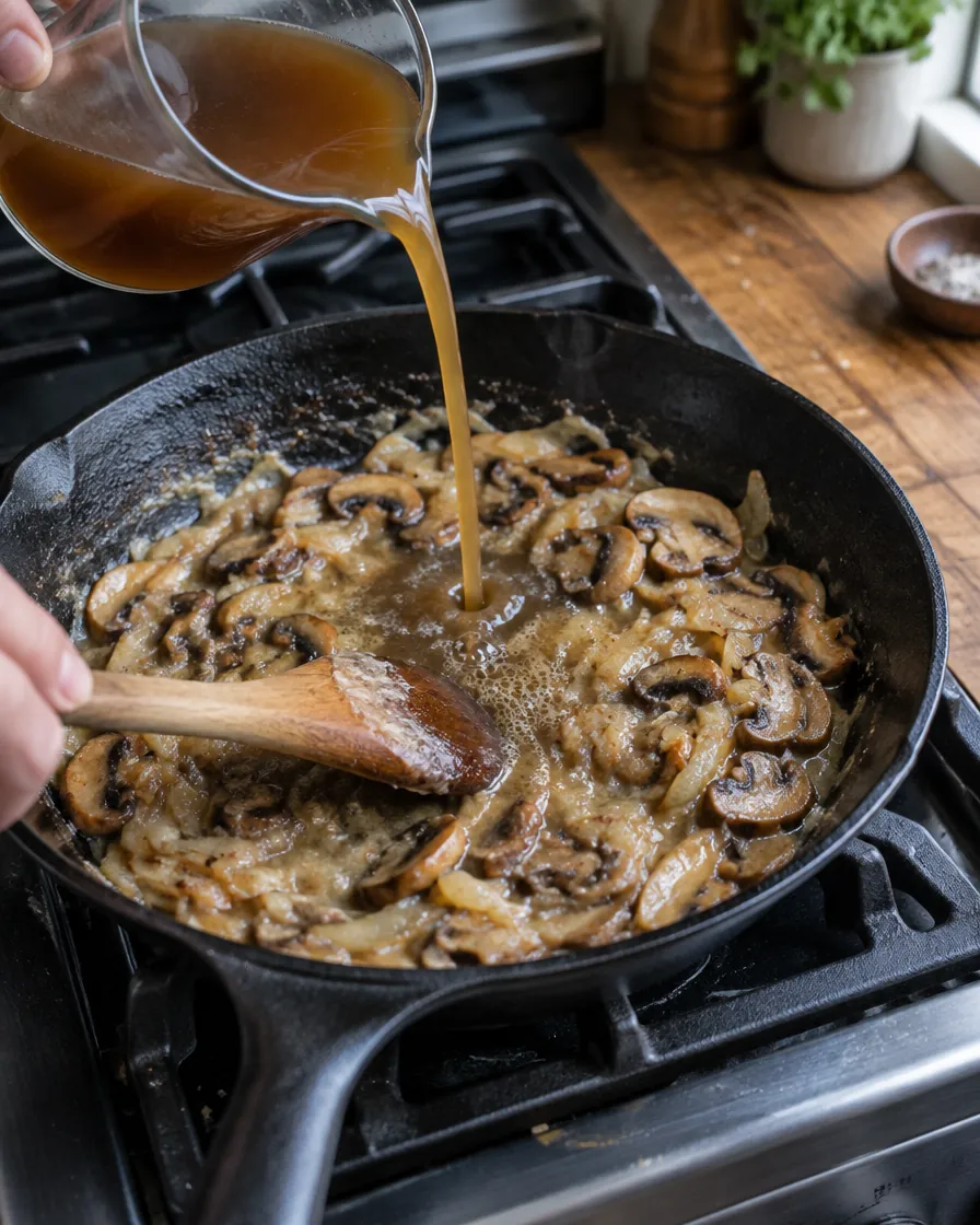 Step 8: Slowly pour in the broth, stirring as you go, until mostly s