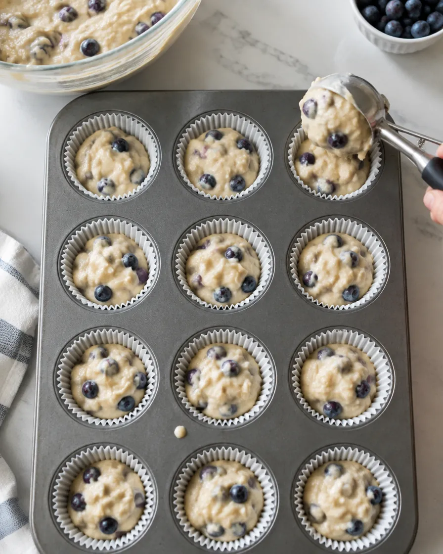 Step 5: Spoon the batter into the liners, filling each about two-thi