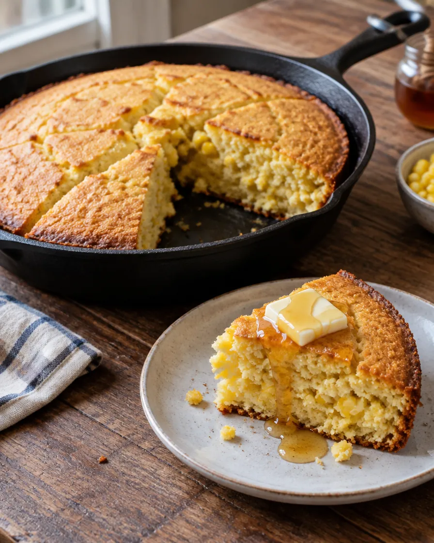 Buttermilk Honey Cornbread in a Skillet