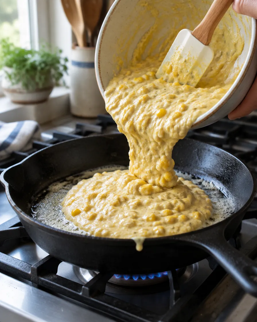 Step 6: Pour the batter into the hot skillet and bake for about 20 m