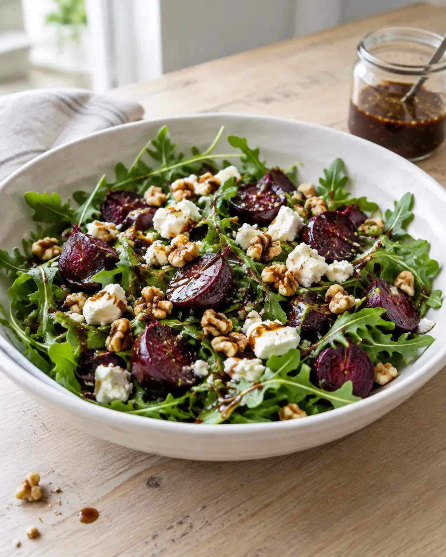 Five-Minute Arugula, Beet and Feta Salad with Honey Balsamic