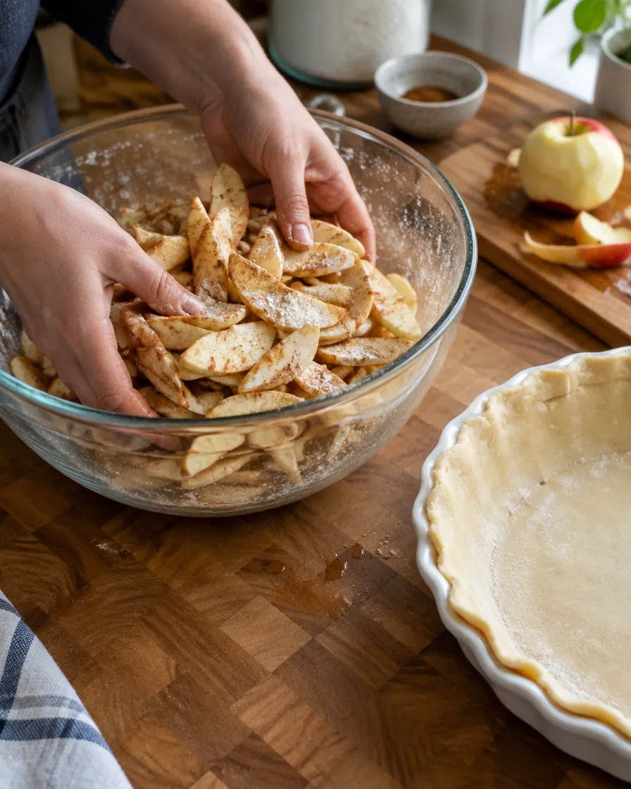 Step 3: Toss the apples in a large bowl with the sugar, lemon juice,