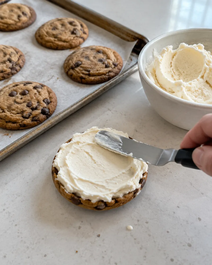 Step 6: Turn a cookie upside down, spread about 1/4 cup (45 g) of ic