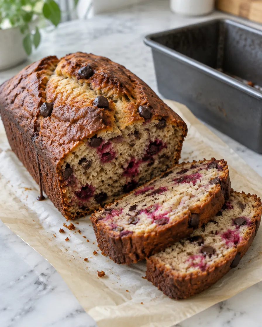 Raspberry Dark Chocolate Banana Loaf