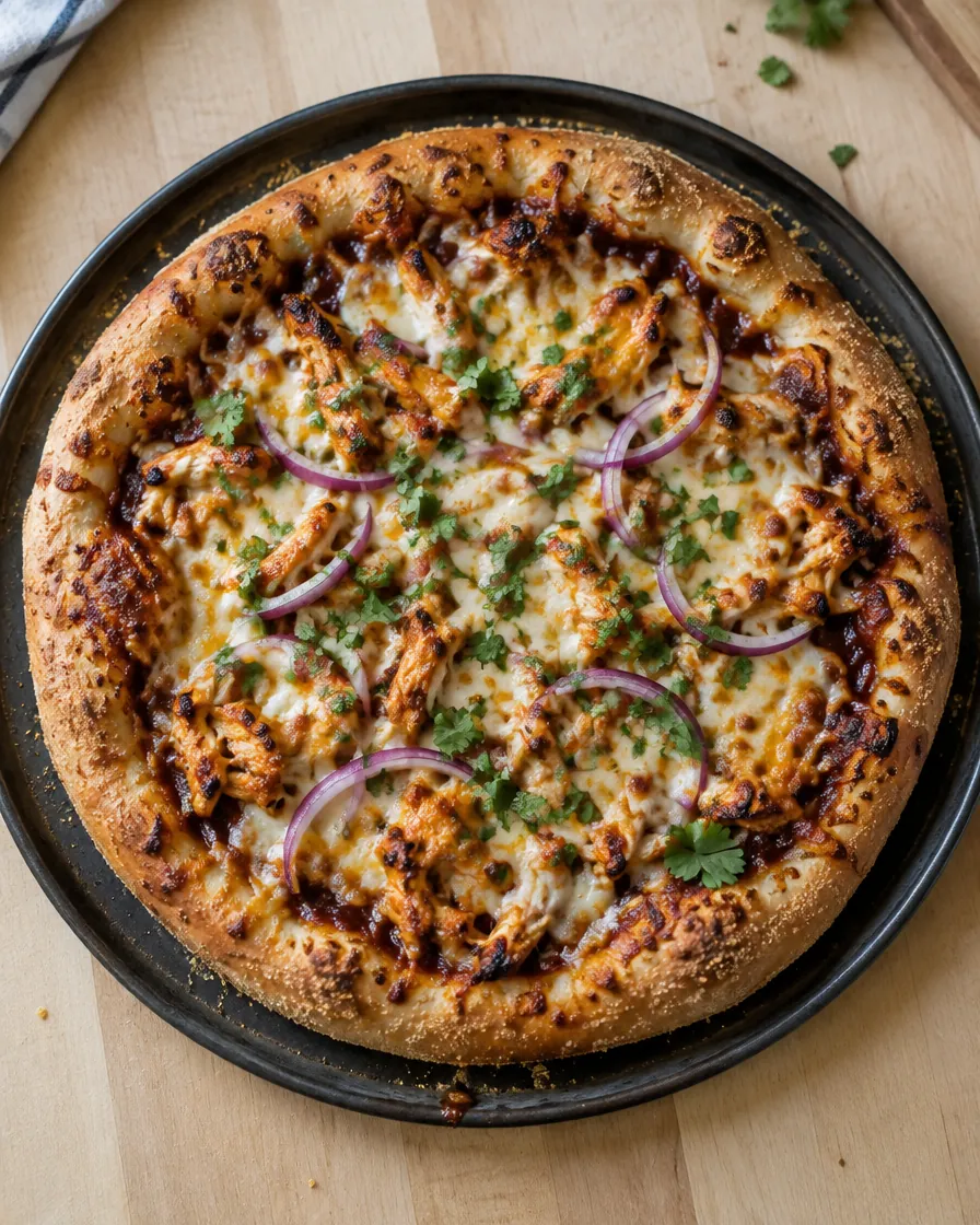 Smoky BBQ Chicken Pizza with Gouda and Red Onion