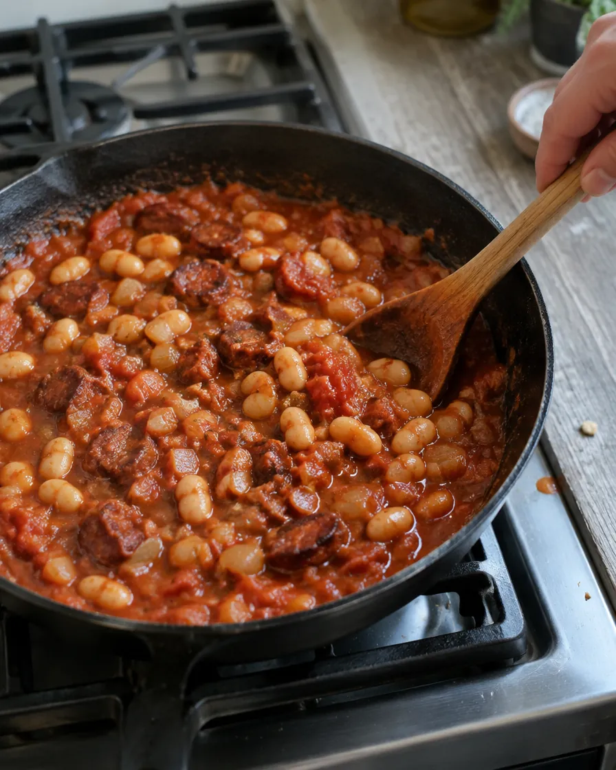 Step 5: Stir in the rest of the bean ingredients and bring to a simm