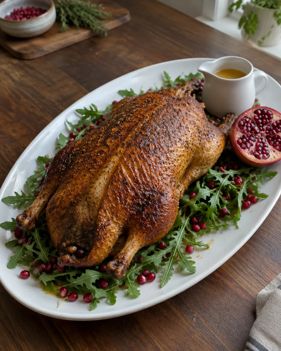 Spice-Rubbed Roast Duck with Apple Cider Pan Sauce