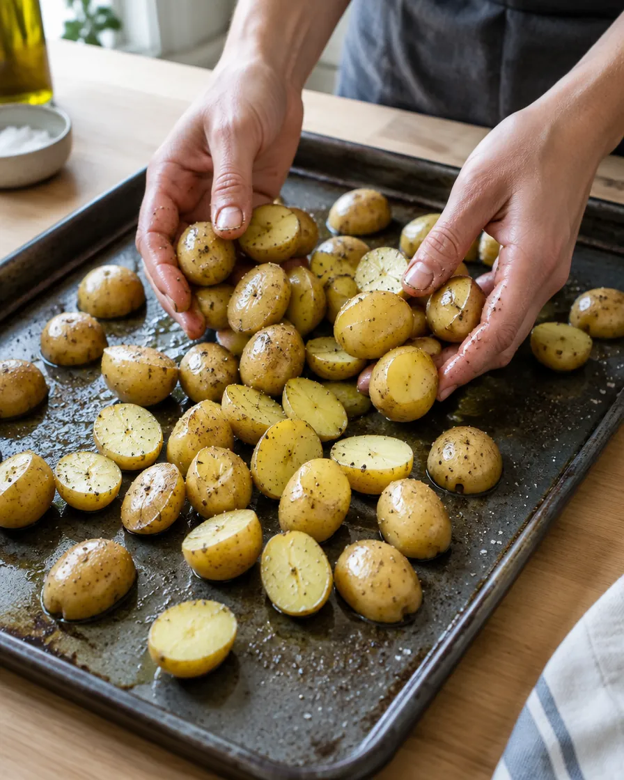 Step 2: Toss the potatoes with the oil and some salt and pepper and