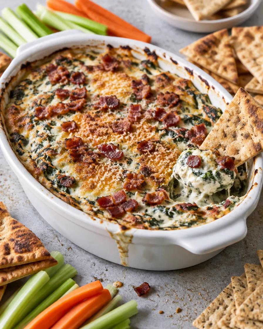 Warm Roasted Garlic, Bacon and Spinach Dip